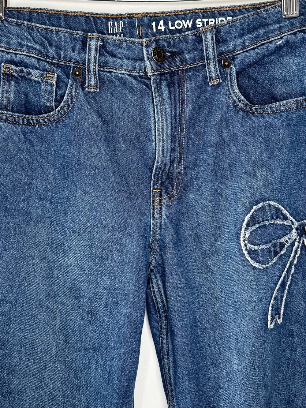 Gap Kids Low Rise Stride Wide Leg Jeans Ribbon Bow Appliqué Girls 14 Cottagecore